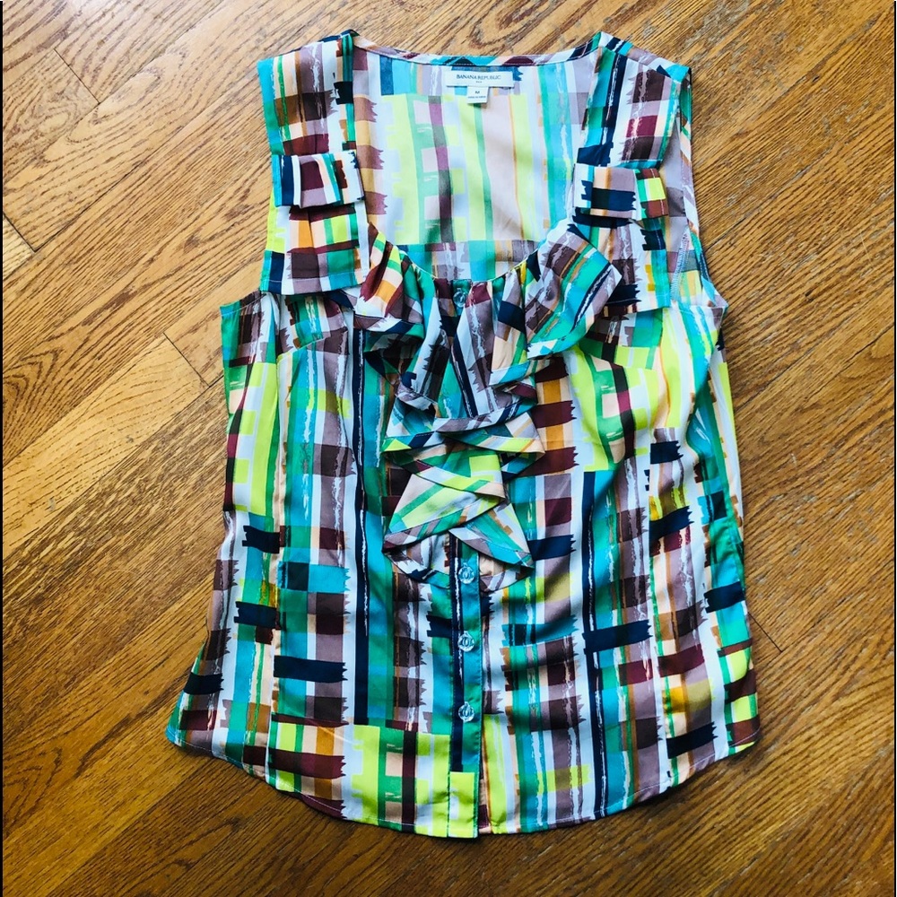 Banana Republic Colorful Pattern Ruffle Tank Top - Picture 2 of 8